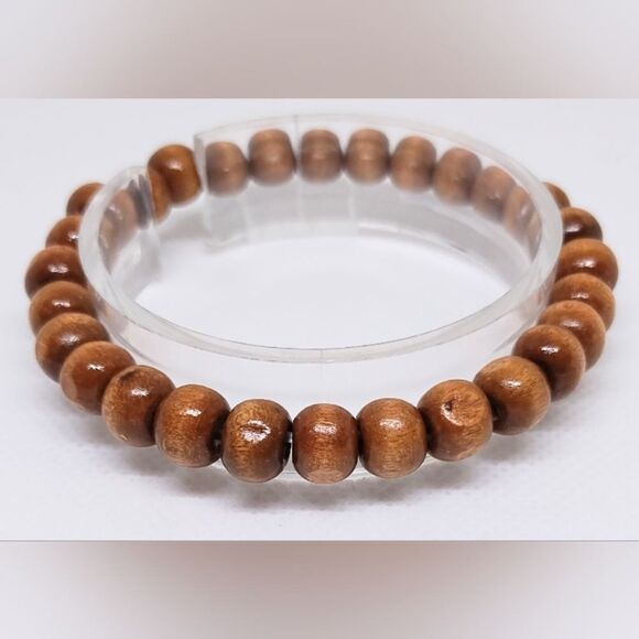 Men's bracelet beaded wooden brown new e77 - Picture 1 of 1